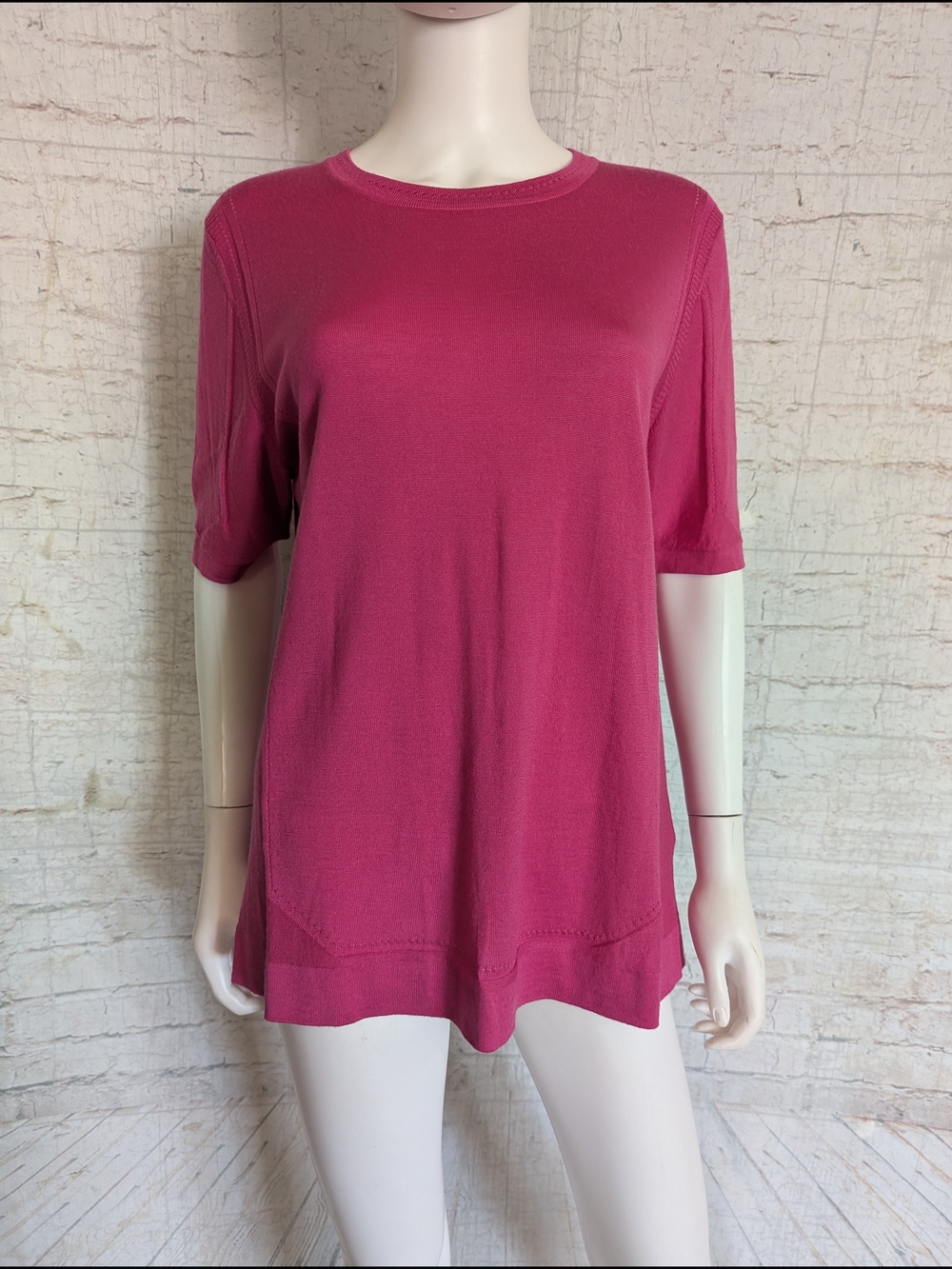 Escada Short Sleeve Crewneck Top in Bright Fuchsia